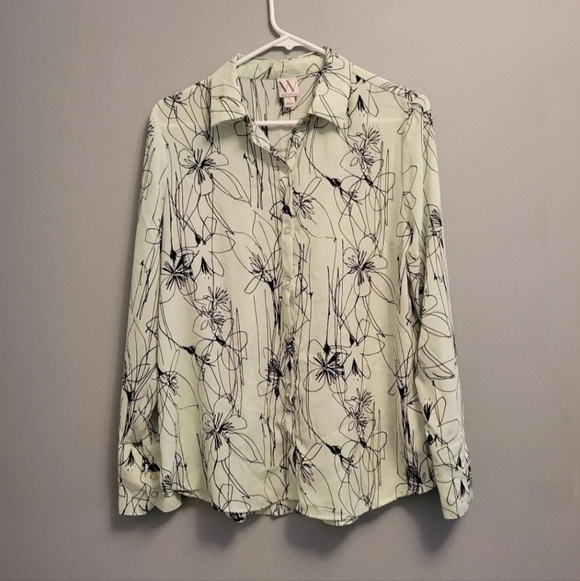 Worthington Floral Mint Green Tie Button-Up Blouse Medium Retro Chic EUC - Picture 4 of 8